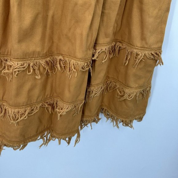 VTG Gene Ewing BIS Maxi SKIRT Sz S Pleated Tiered Fringe Gold Mustard Yellow - Picture 4 of 10
